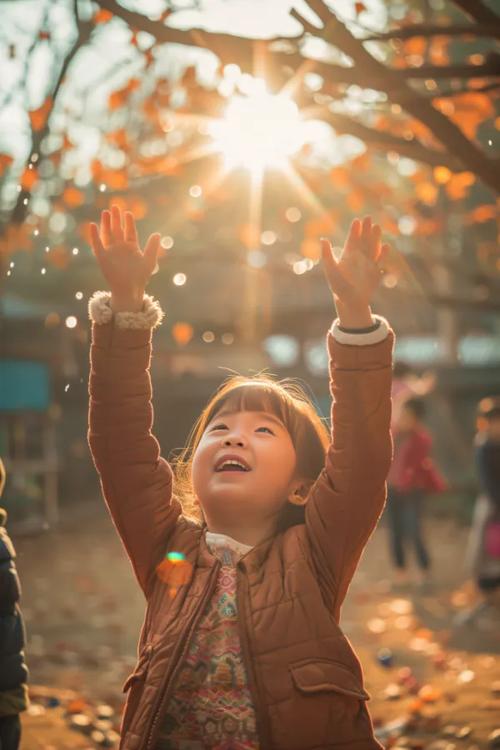 阳光透过树叶洒在孩子脸上的光影效果图