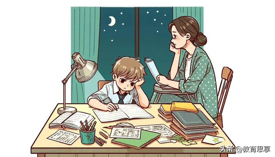 倒班工人小学生家长深夜陪娃写作业场景