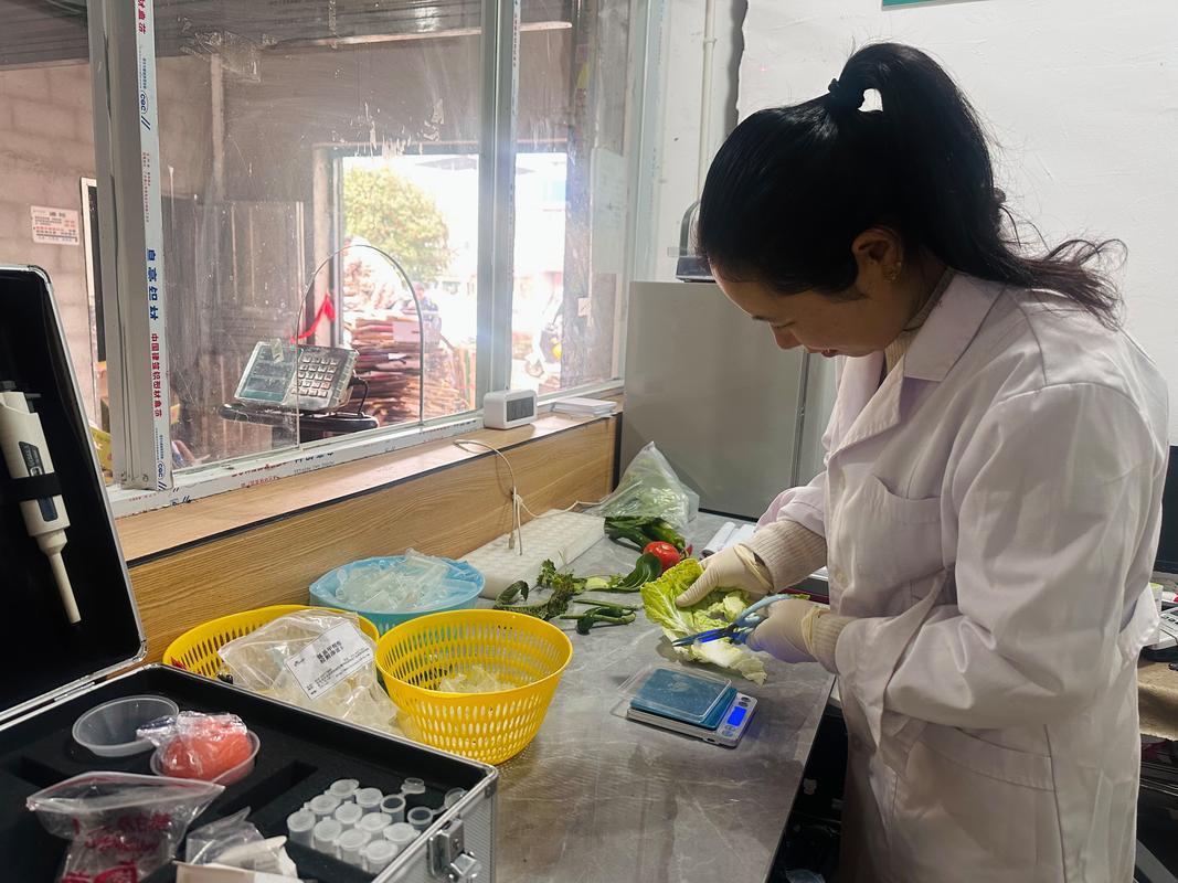 智慧农贸市场摊主使用农残检测试纸场景