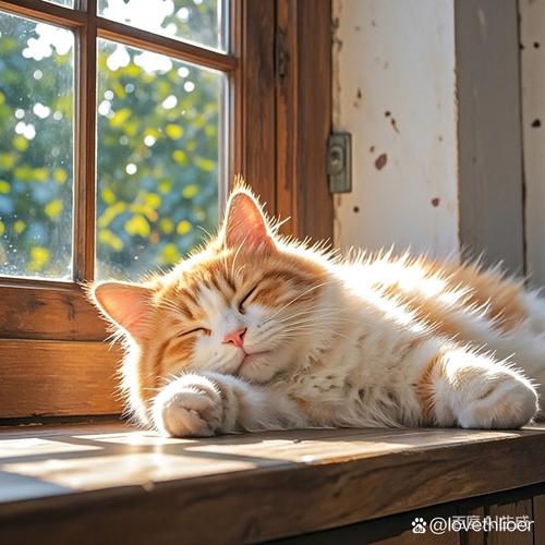橘猫独自在飘窗晒太阳居家场景