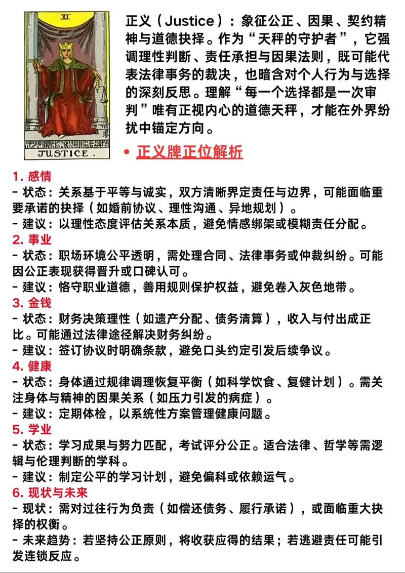 塔罗牌正义牌正逆位对比含义图