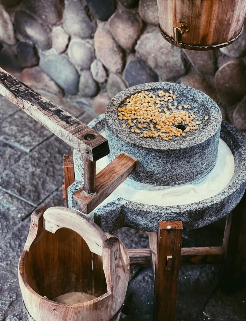乡村石磨磨豆腐场景