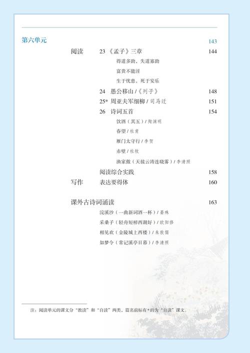 人教版初中语文课本说明文单元目录页