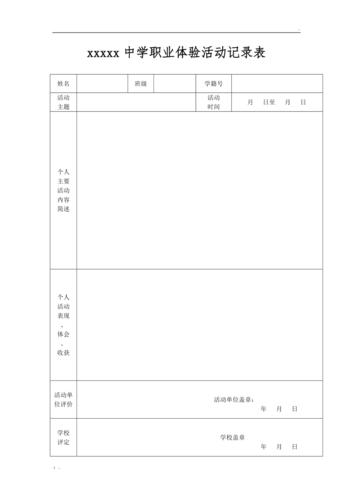 中学生职业体验活动任务记录表模板