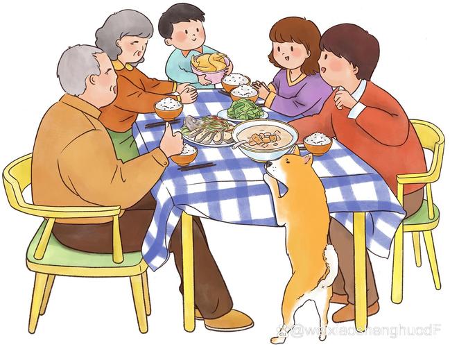 家长和孩子围坐客厅进行失败分享会温馨插画