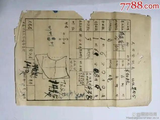 1950年代县级土改档案手写权属登记表