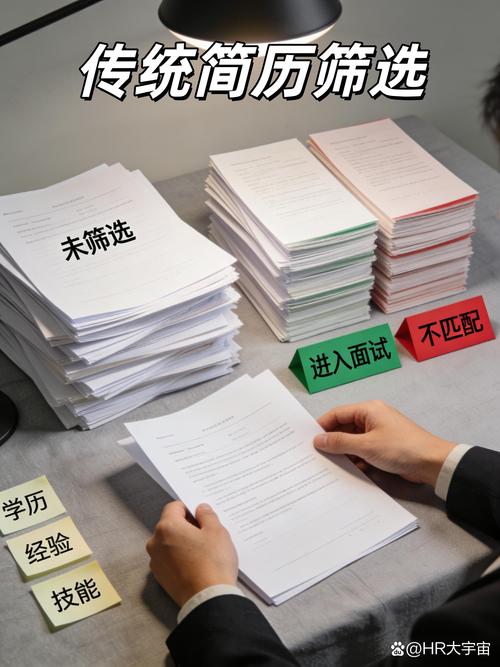 应届生简历堆在HR桌上的实拍图