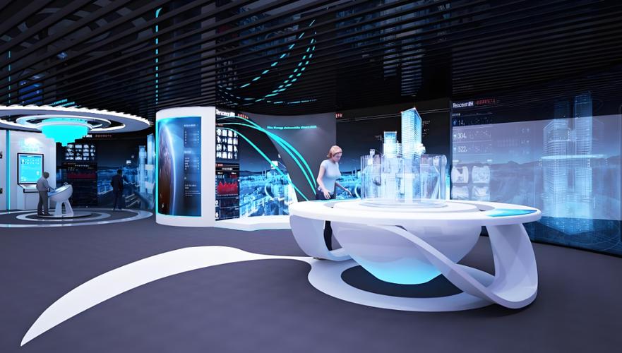 技术展览中悬浮桌腿错误的VR展厅截图