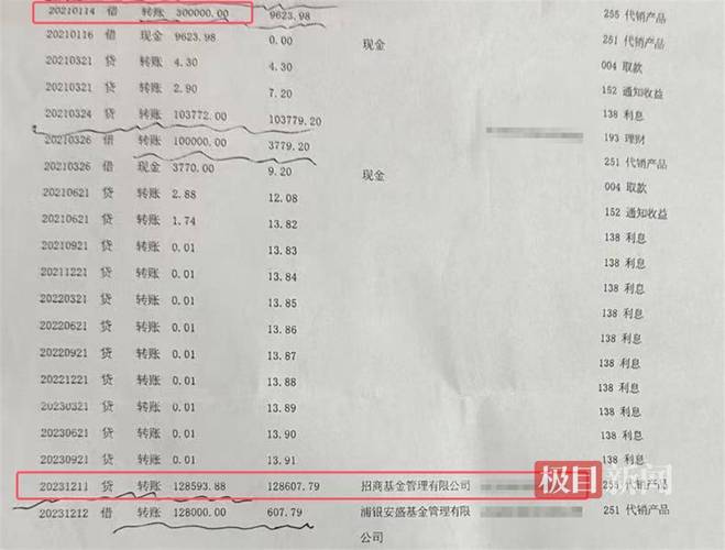 银行个人理财资金进出流水记录