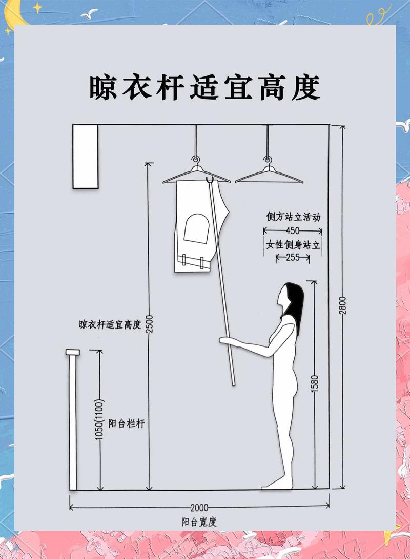 阳台双杆铝合金晾衣架尺寸测量示意图