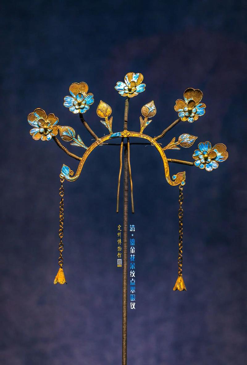 手工花丝镶嵌点翠发簪细节图
