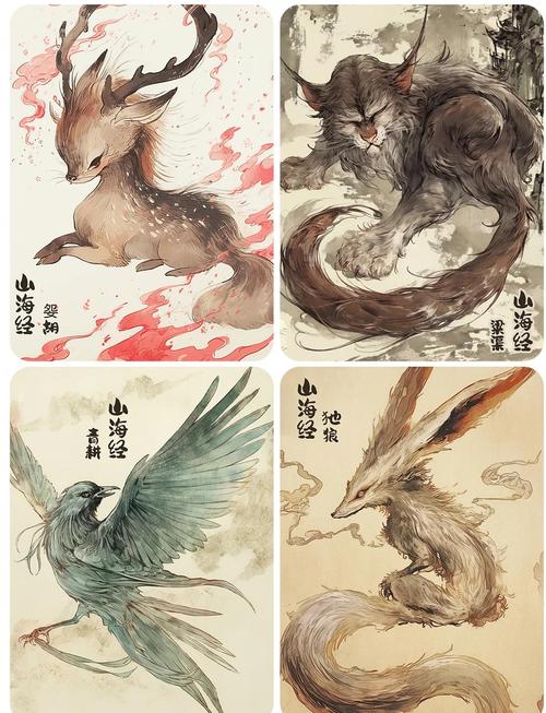 初中生书桌摊开多版《山海经》手绘神兽对照表
