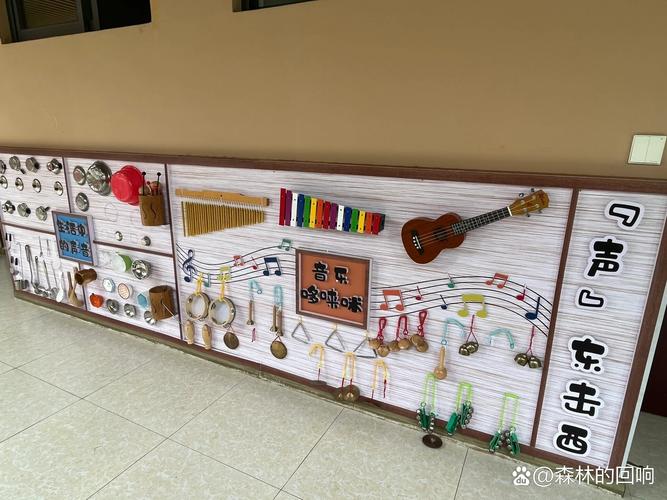 儿童合唱团排练室墙上贴着音乐曲谱与教具