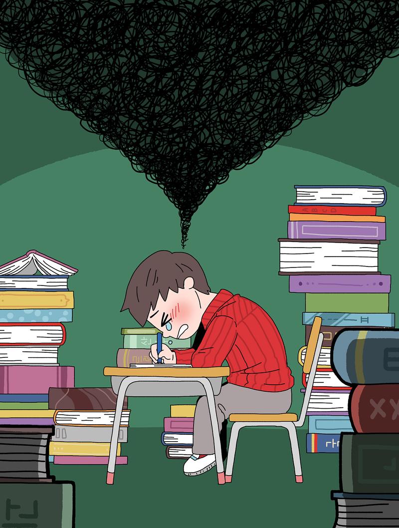 考试时间分配取舍的焦虑学生漫画