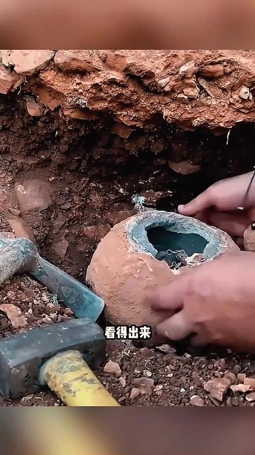 农民在自家院子挖菜窖出土文物现场
