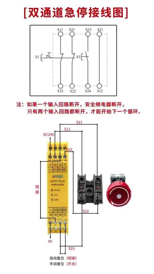 安全继电器双通道急停按钮接线图 工业安全