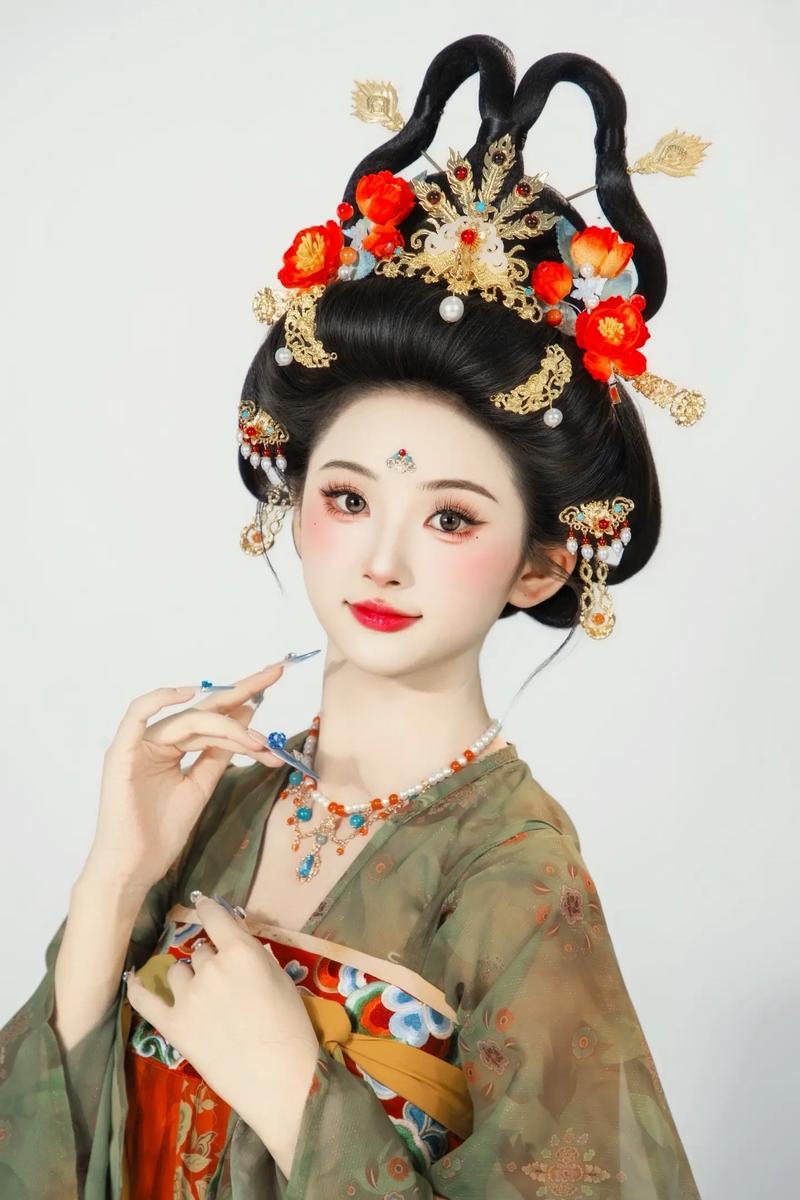 唐代簪花仕女图局部发簪细节图