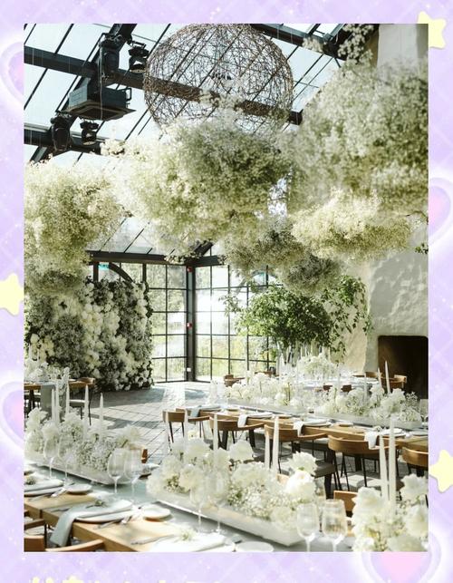 婚礼现场满天星装饰的白色花门 星光点点