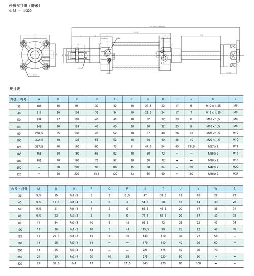 气缸选型参数对照表示意图