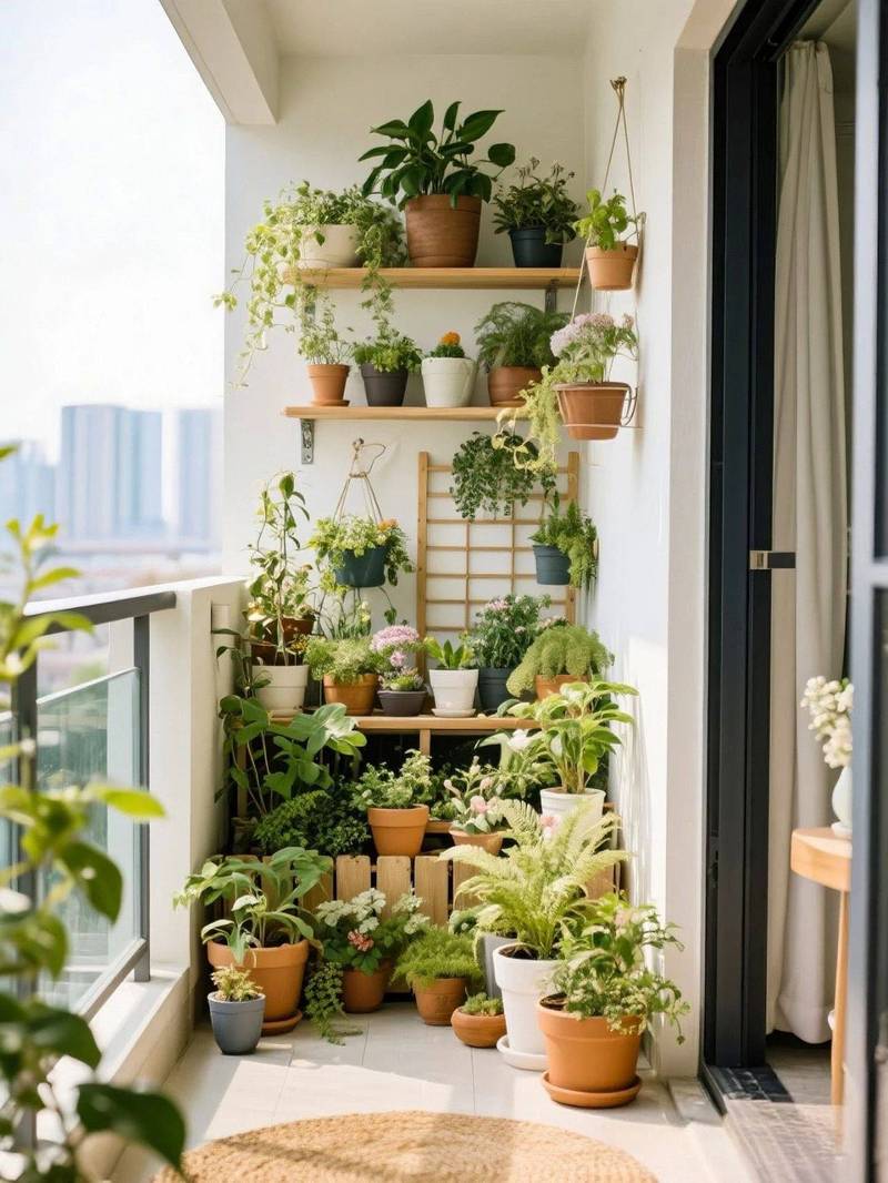 阳台露天晾晒消毒闲置旧花盆场景