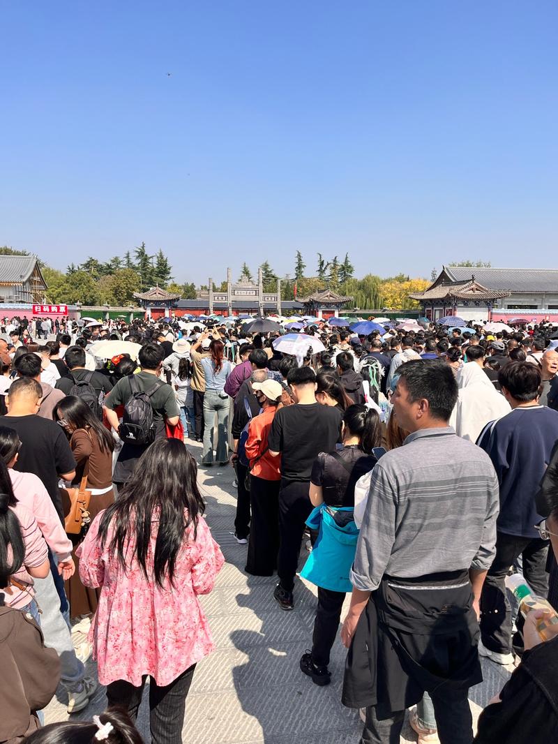 游客在景点排长队等待打卡的场面