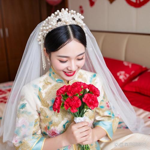 新人手持婚礼请柬微笑照片