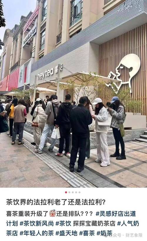 茶饮店门口排队购买联名款的年轻消费者