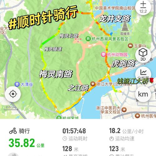 杭州龙井骑行爬坡坡度道路图