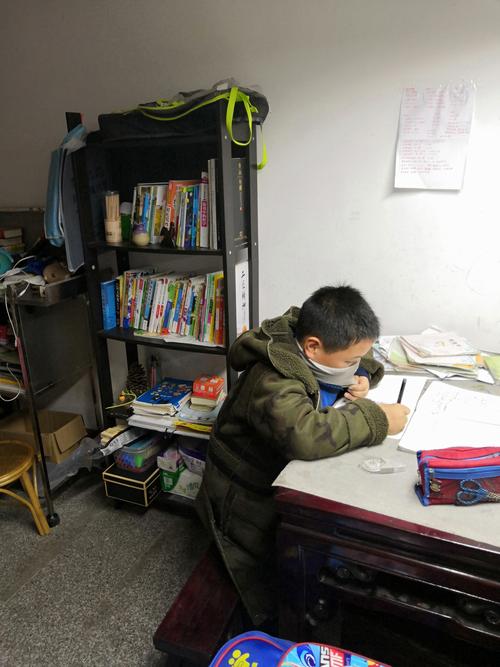 十岁小大人关房门写作业场景实拍