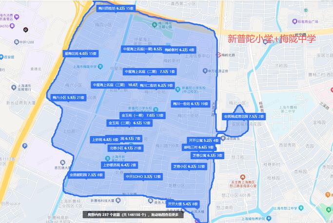 某城市小学划片范围地图与对应小区分布