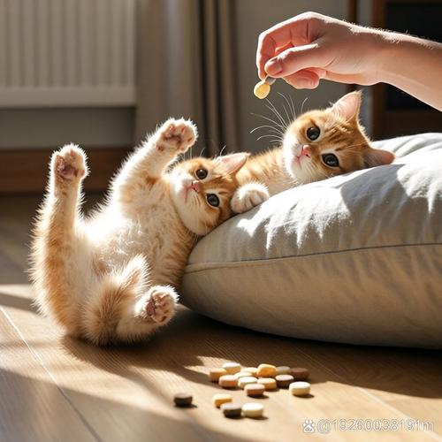 主人用逗猫棒陪猫咪玩耍睡前室内场景