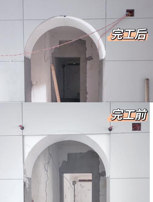 田园风格厨房小白砖加拱形门洞施工现场图