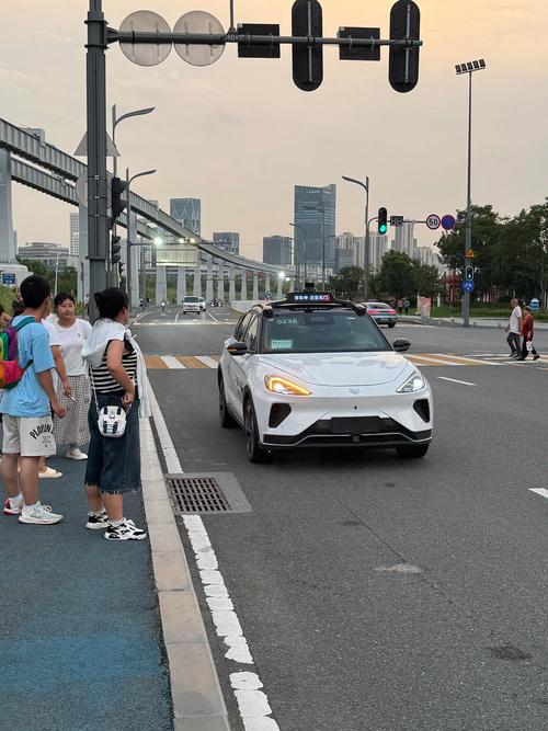 武汉街头萝卜快跑无人驾驶车停靠接客场景