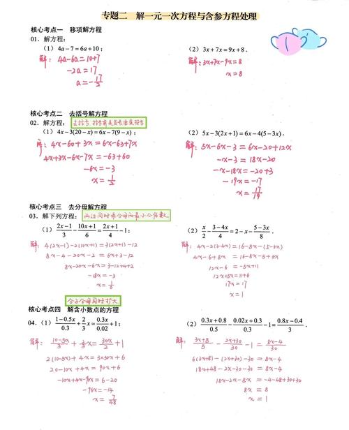 初一数学解方程移项典型错题本