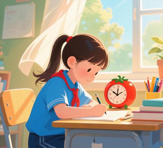 青少年在书桌前使用番茄钟学习场景