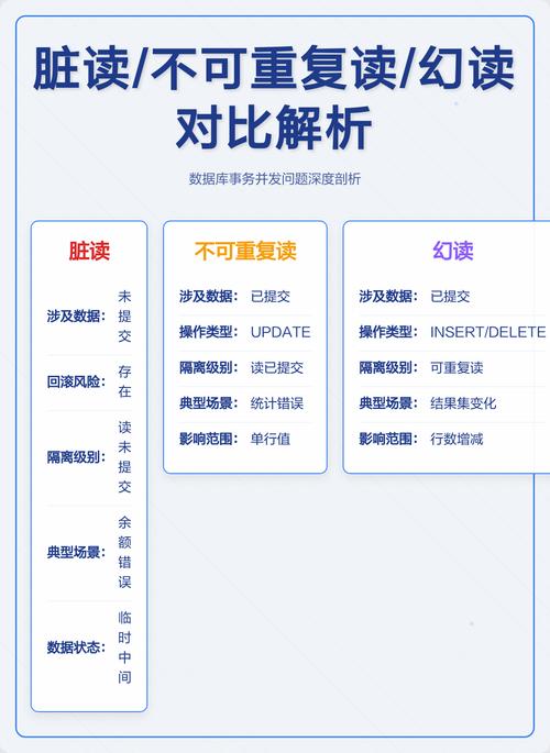 数据库隔离级别与并发问题对比表，包含脏读不可重复读幻读写偏斜