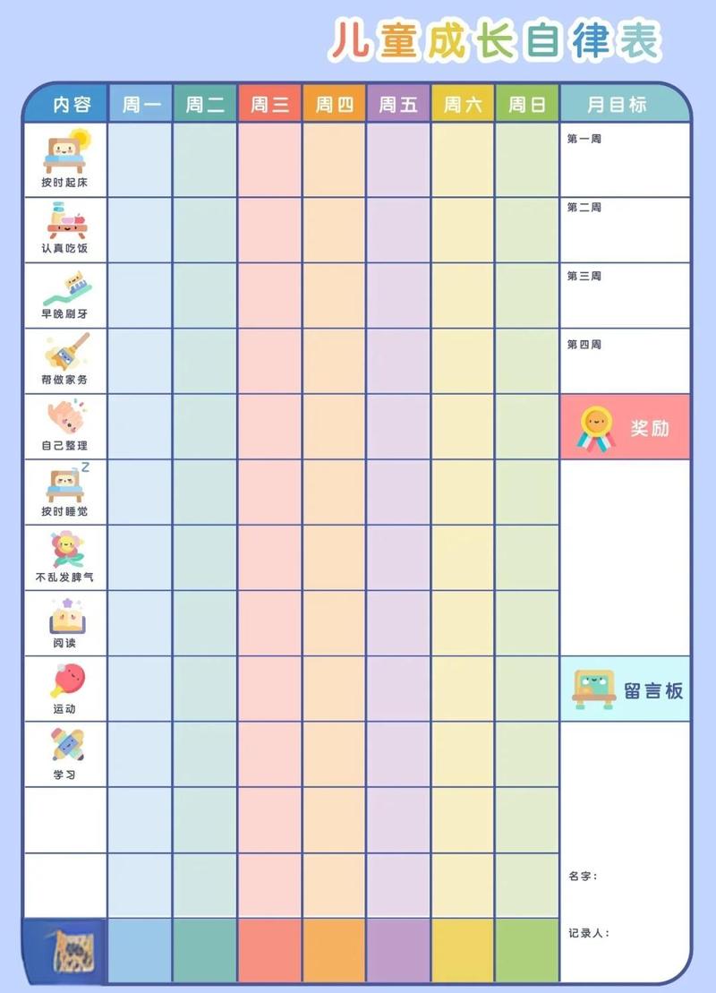 中小学生自律习惯拆分打卡模板