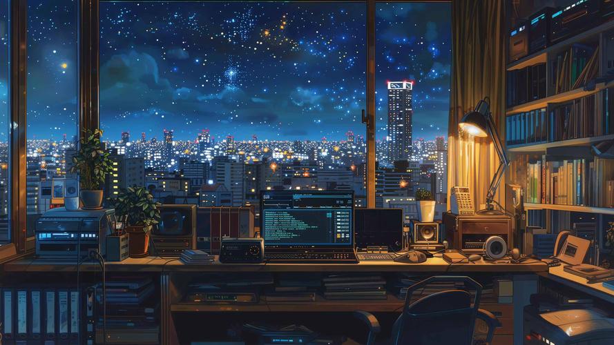 熬夜动漫追番的男生出租屋桌面场景