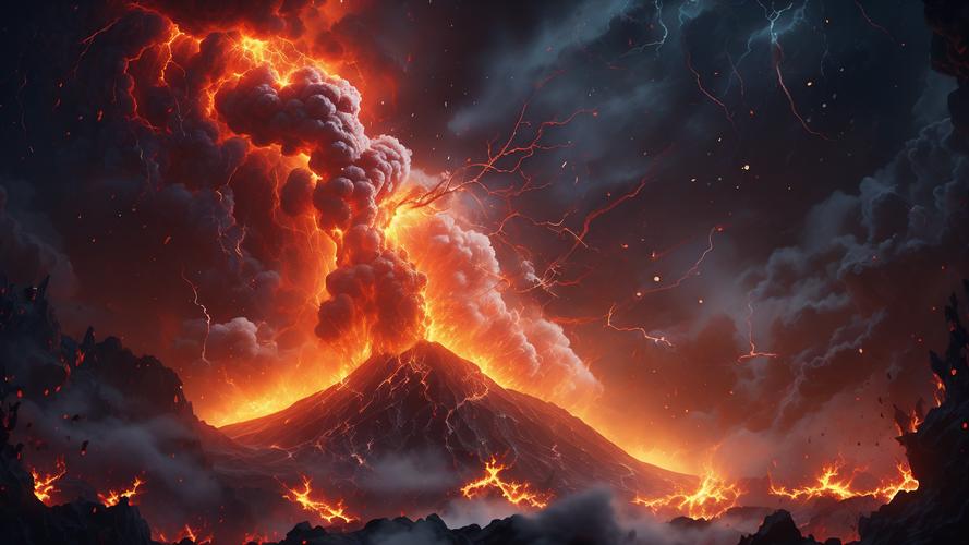 火山闪电在喷发云中交织的壮观景象