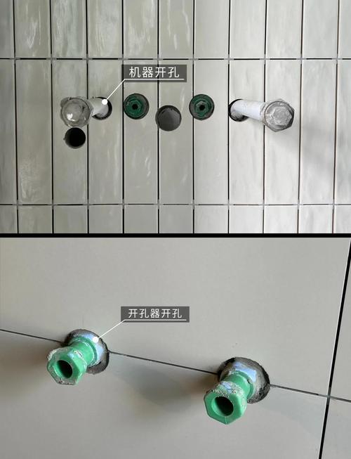 装修工在瓷砖地面安装门吸的正确打孔方法示意图
