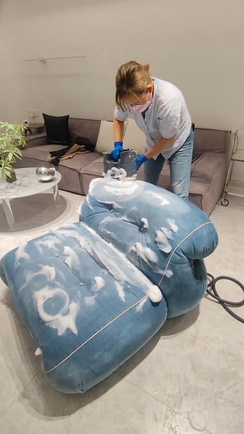 干海绵清理布艺沙发宠物毛发现场