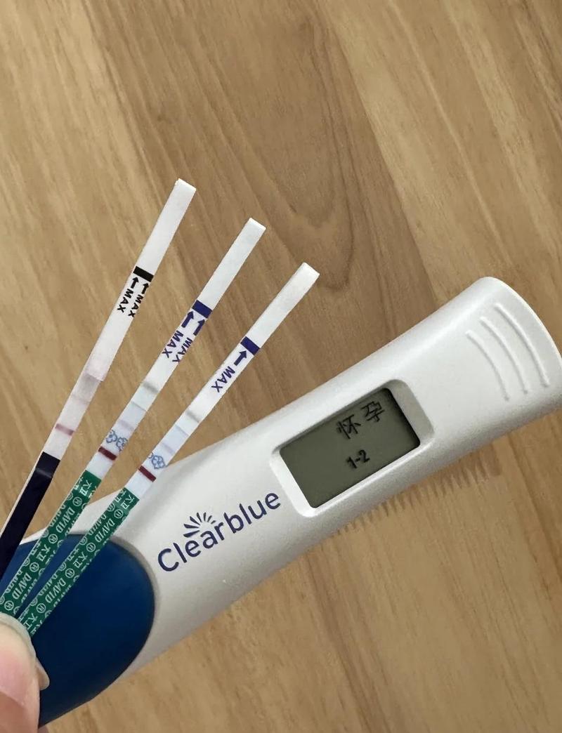 孕妇手持验孕棒展示两条红杠