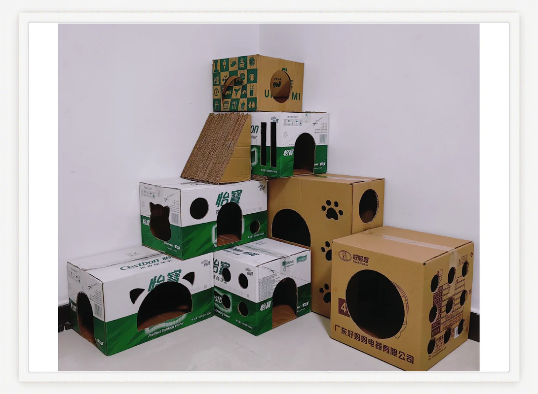 自制纸箱子猫咪宠物玩具丰容作品