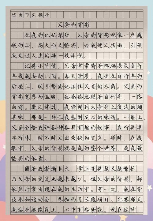 初中生写给父亲的背影课程便签作业