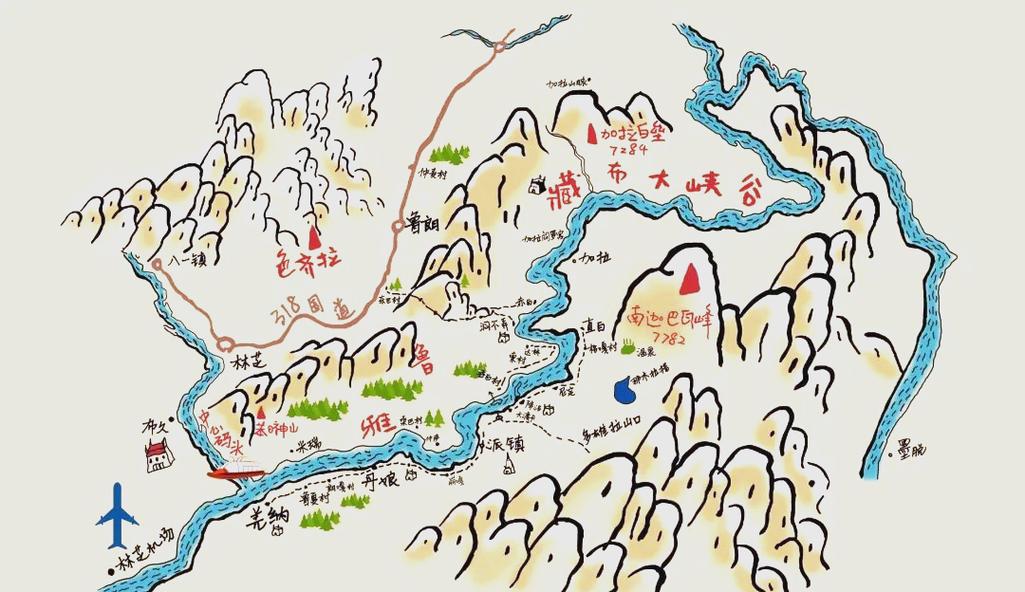 雅鲁藏布大峡谷地貌剖面示意图