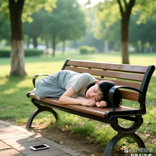 公园石凳上休息发呆的年轻妈妈