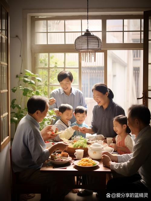 祖辈在家庭聚餐中喂孩子喝汤的真实场景