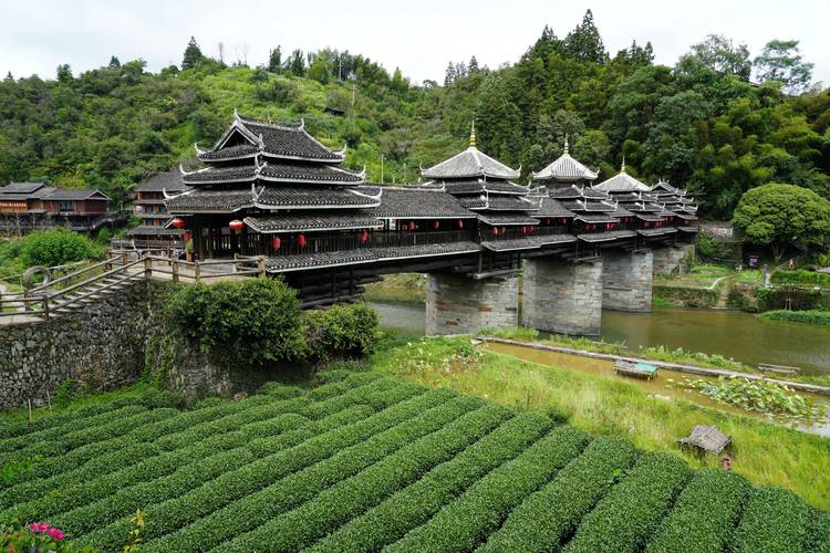 广西三江程阳永济桥侗族风雨桥榫卯结构特写