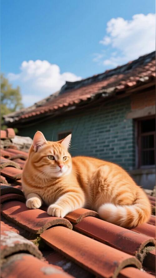 胖橘猫蹲在实木猫爬架顶部晒太阳