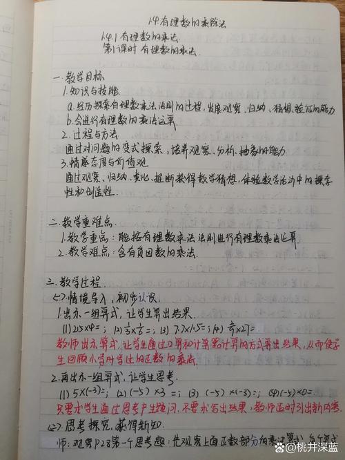 家庭餐桌手写有理数乘法讲解草稿